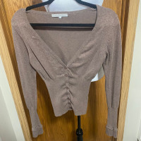 Female tan colour button up cardigan 