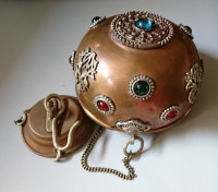 Vintage Rare Hanging Copper/ Brass Planter with Glass Beads
