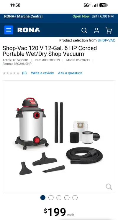 Shop-Vac Vacuum 6.0 12 new open box , View more