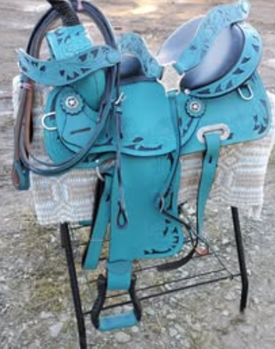NEW Turquoise Floral Leather Western Saddle, Bridle, Breastplate, View more