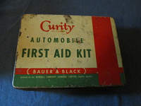 CURITY AUTO FIRST AID KIT METAL TIN-EMPTY-1950S-BAUER & BLACK