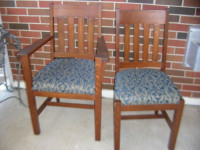 ANTIQUE STICKLEY-LIKE SET OF 6 CH.-OAK, NEW UPHOLSTERY