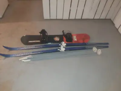 Snow board and Skis, Retro Style Skies from the 70's or 80's, View more