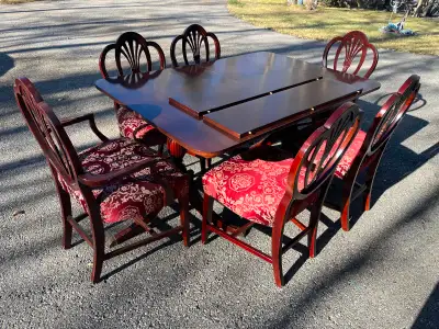 Table & new material on 6 chairs, View more