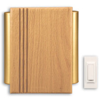 Wireless Battery Door Chime with Satin Brass Tubes, Solid Oak