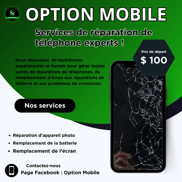  Service de réparation – Option Mobile  dans Téléphones cellulaires  à Ville de Québec