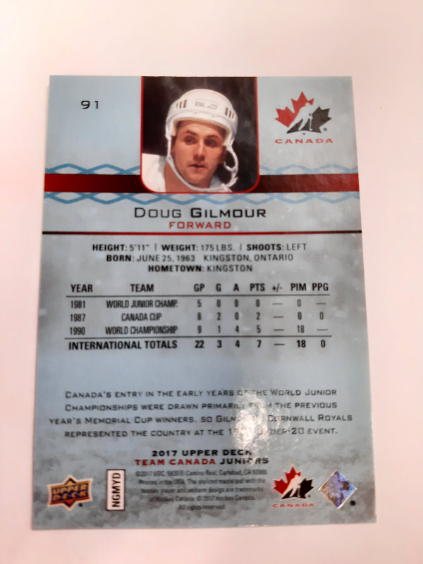 Doug Gilmour 2017 Upper Deck Team Canada Juniors Blue Spectrum in Arts & Collectibles in Oakville / Halton Region - Image 2