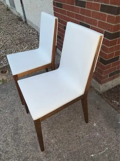 2 Brand New Teak and White Leather Chairs - delivery available, View more