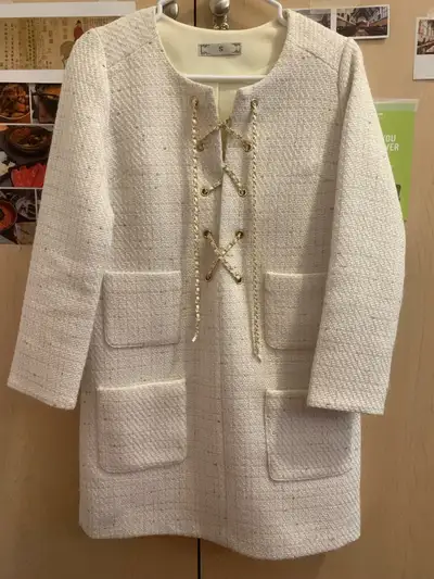 Size S Cream Tweed Lace Up Chain Chanel Style Jacket, View more