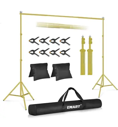 EMART Gold Backdrop Stand 7x10ft adjustable Background Support Kit. Ideal for photography, Parties,...