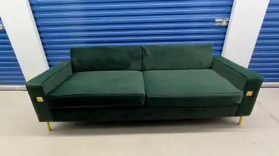 Luxury Emerald Green Velvet Sofa With Gold Accents , View more