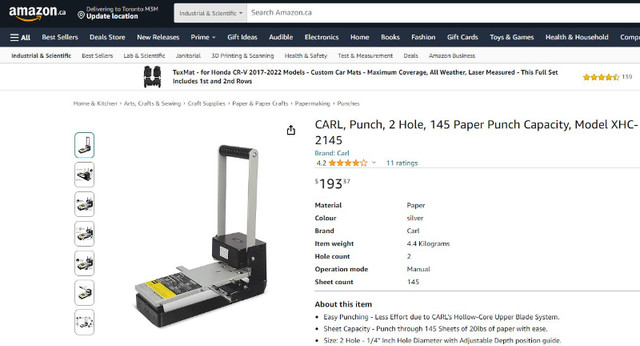(NEW) CARL 2 Hole Punch 145 Paper Punch Capacity Model XHC-2145 in Other Business & Industrial in City of Toronto - Image 4