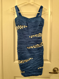 Deep Blue Prom Dress, Bejeweled Size 0-2