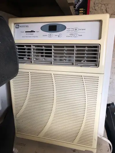Maytag air conditioner. Works great. Sits in the window, comes with the support bracket to do so. Lo...