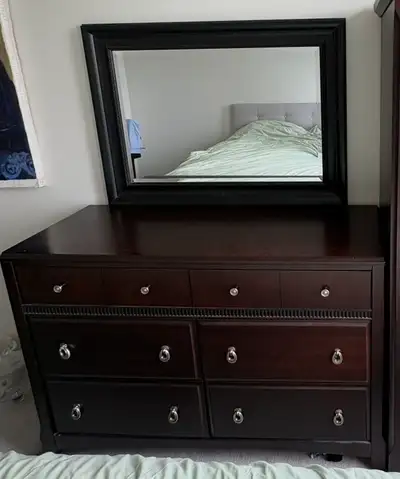 Dark Wood 6-Drawer Dresser with Mirror , View more