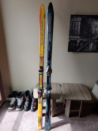 Downhill skis with high end bindings.