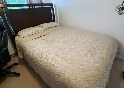 Double Bed Frame with Wooden Headboard, View more