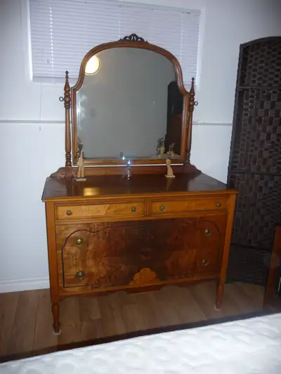 Used beautiful walnut dresser: 46 inches wide 35 inches high 21 inches deep. mirror: 46 inches wide...
