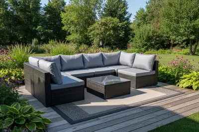 7-piece Patio Furniture, Rattan Dining Set with Glass Coffee , View more