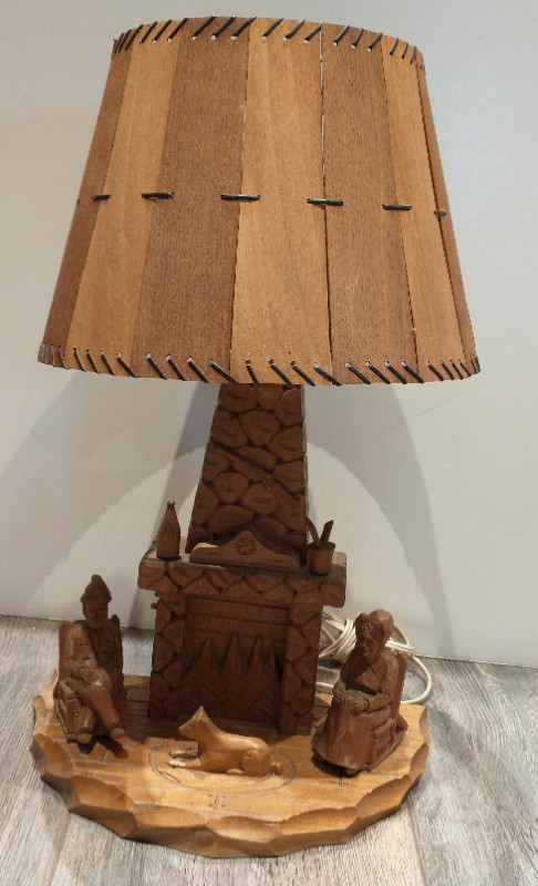 Vintage folk art wood carving lamp in Indoor Lighting & Fans in Ottawa