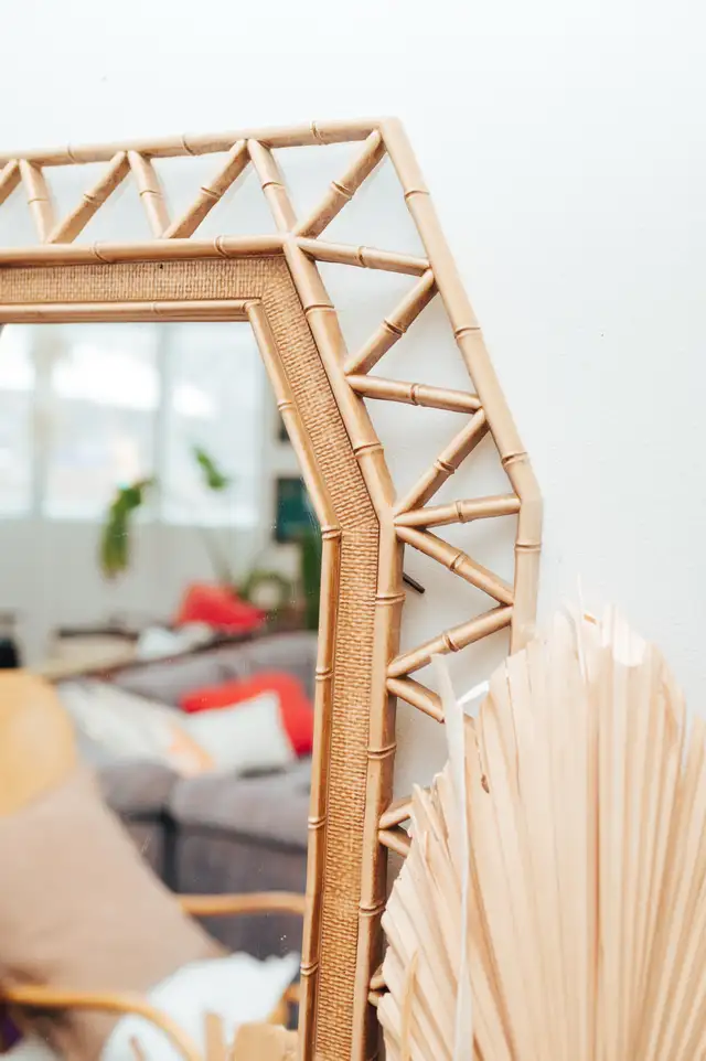 Vintage Rattan Wall Mirror – Geometric Frame (18” x 31”) in Home Décor & Accents in City of Toronto - Image 3