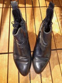 European Genuine Black Leather Booties - Size 8.5