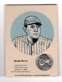 BABE RUTH New York Yankees 1969 Nickel Insert Baseball Coin Card