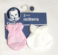 New - 2 Pack Newborn Baby Girl Mittens - Pink and White - Gerber