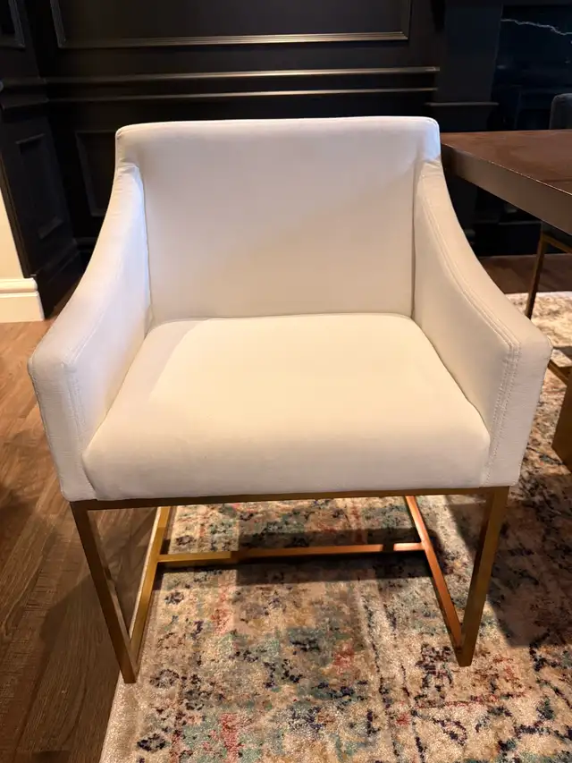 Pair of Restoration Hardware White Emery Sloped Dining Armchairs