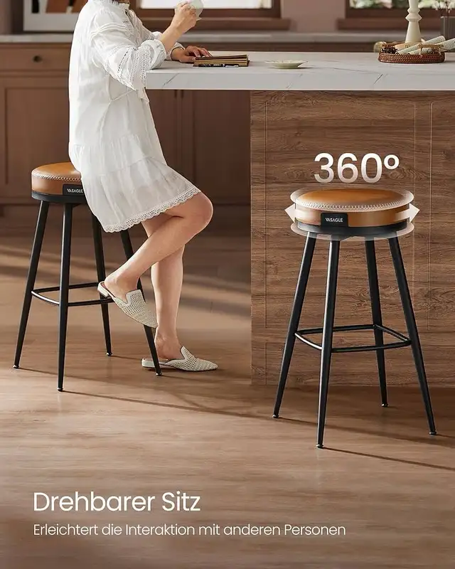 360° Swivel Bar Stool Kitchen Island Stools Faux Leather with St in Chairs & Recliners in Markham / York Region - Image 2