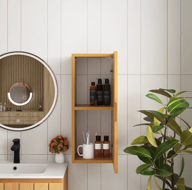28" Grey Oak/Butternut Wall-Mounted Floating Bathroom Vanity Sid in Cabinets & Countertops in Calgary - Image 2