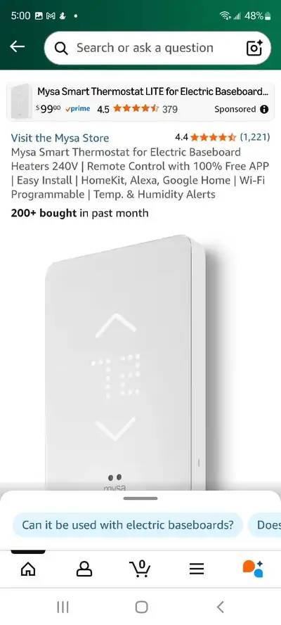 Mysa smart thermostat, View more
