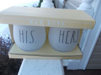 Rae Dunn HIS - HERS Stemless Wine Glasses Still In Box