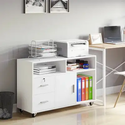 White lateral Filing Cabinet Open Storage Shelf, Printer Stand, View more