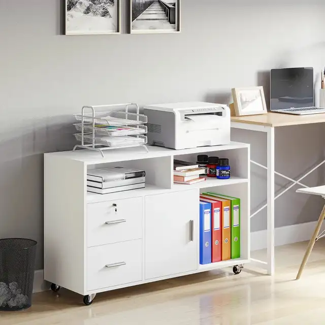 White lateral Filing Cabinet Open Storage Shelf, Printer Stand in Bookcases & Shelving Units in Markham / York Region - Image 2