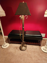 Brushed Metal Floor Lamp with Leather Shade 60in Tall