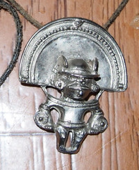 Vintage Necklace Aztec / Mayan Warrior Man Pendant Cast Metal