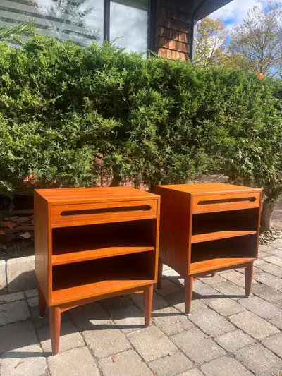 pair of vintage teak MCM nightstands by E.W bach, View more