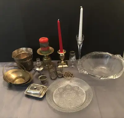 15 Vintage Crystal, Brass, Silver-Plated Dishes, Bowls…., View more