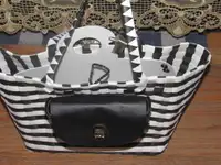 Handmade handmade shopping basket black/white stripe 18X11" inch