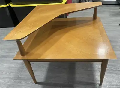 Mid-Century Modern 2-Tier Step End Table – Brass Accents, View more