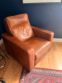 West Elm - Like New Brown Leather Mechanical Fold Out Recliner