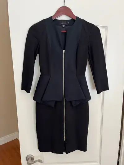 Ted Baker Jamtye Structured peplum Zip Dress 0 like new no tags Tailored seaming structures the fitt...