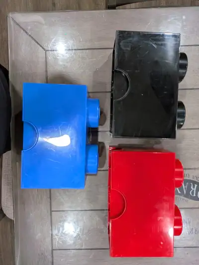 Gently Used lot of 3 Lego 2 Stud Storage Brick Containers, View more
