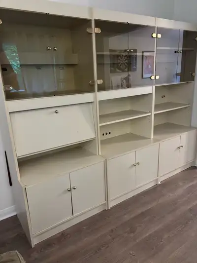 3 pieces measures 32” wide, 20” deep and 76” tall (one smaller cabinet not in main pic measures 20”...