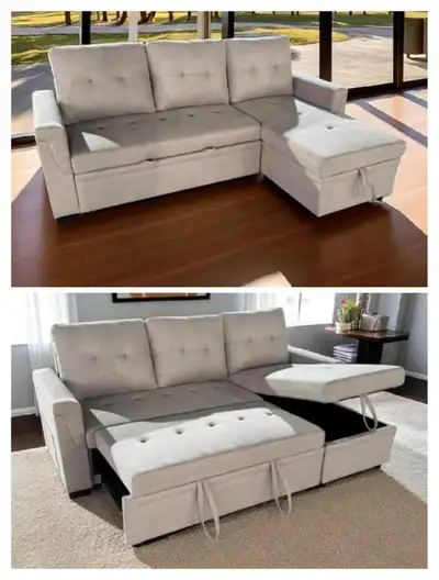 Fabric Sectional Sofa Bed | Pull-Out Sleeper | Storage, View more