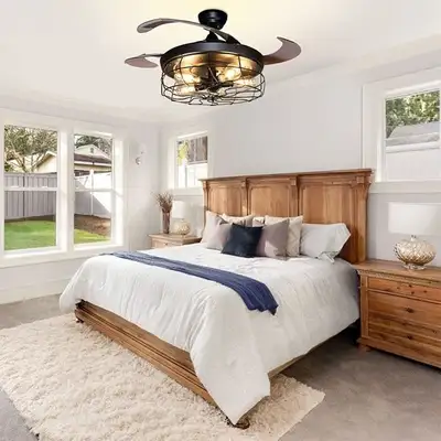 Ceiling Fan with Light and Remote Industrial Caged Chandelier Fa, View more