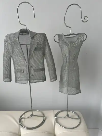 Metal Art Sculpture / Wire Mesh Tuxedo Jacket & Dress on Stand, View more