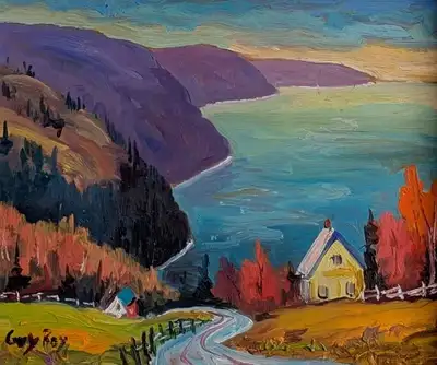 Guy Roy (Canadian 2048-) Untitled Oil on board of a Scenic Route Signed lower left by artist Artwork...