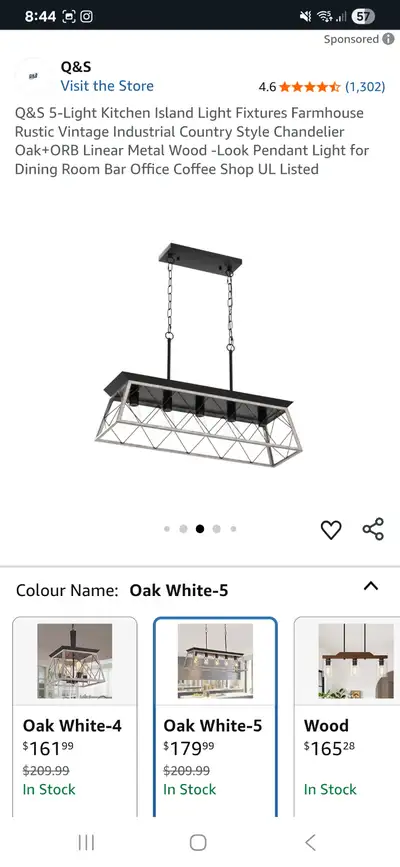 Q&S 5 light kitchen island light fixture, View more